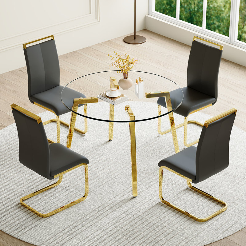 Dumercie 4 - Person Four Leg Dining Set, Gold, Black/Gold, 5
