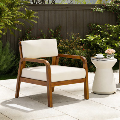 Outdoor Acacia Wood Armchair with Weather-Resistant Cushions, Patio Lounge Chair with Velcro Fastened Cushions for Porch, Deck, Poolside,Teak