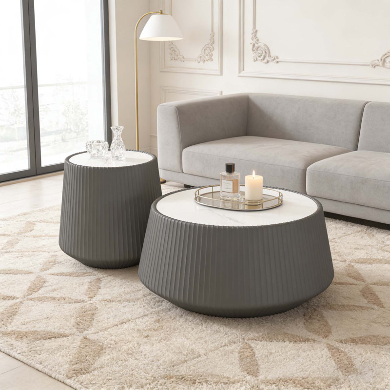 Table basse en cuir fritté clair, H 20,47 po x L 19,68 po x l 19,68 po, Gris