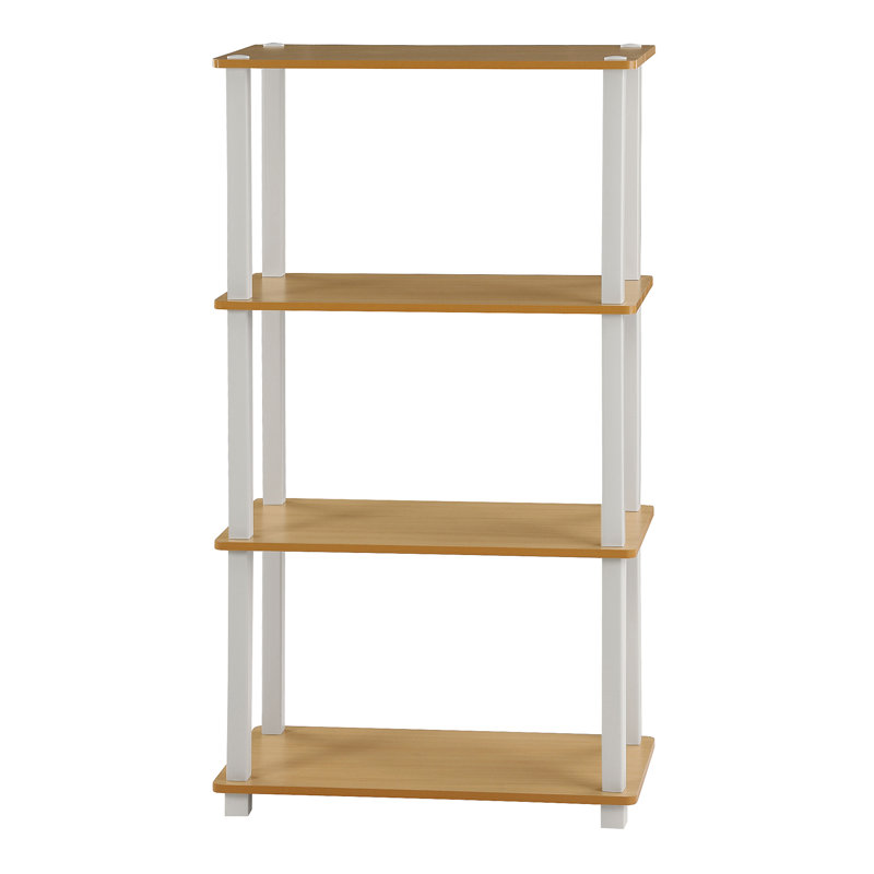 Johnston 4 Tier Toolless Assembly Shelving Unit Bookcase, Beech/White Square Tube