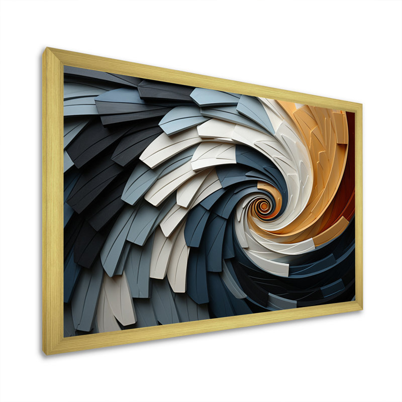 Geometric Spiral III - Abstract Spirals, art mural, H 12 po x l 20 po x P 1 po, Cadre doré simple