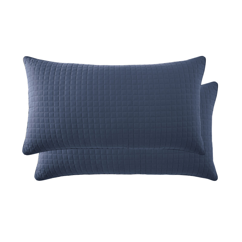 Ensemble de 2 taies décoratives matelassées à motif carré en microfibre à double bordure en microfibre Southshore, Bleu foncé