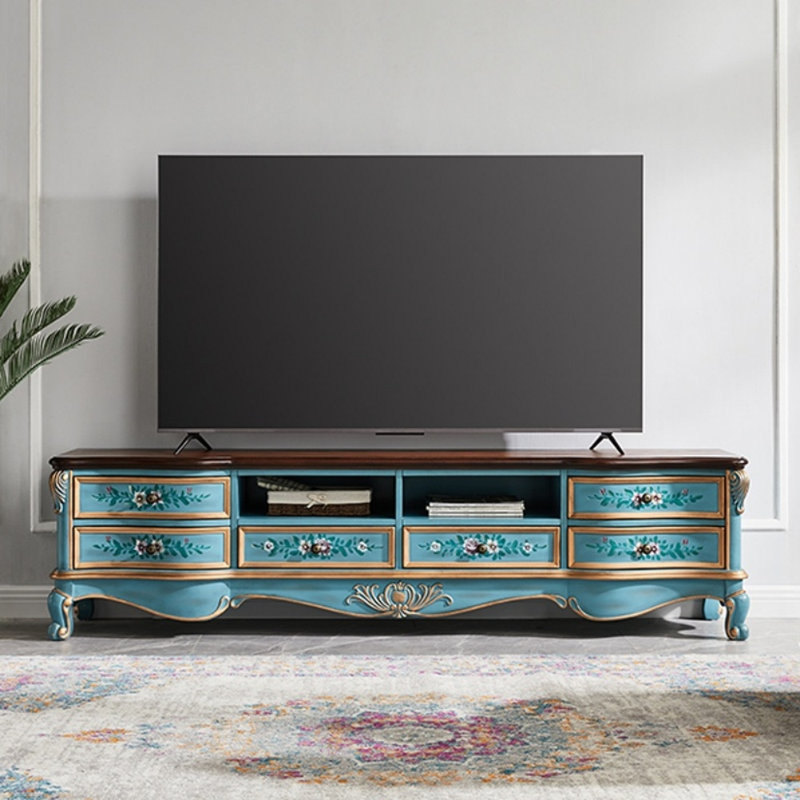Meuble télé rétro peint, Bleu, H 20,47 po x L 70,87 po x l 17,72 po