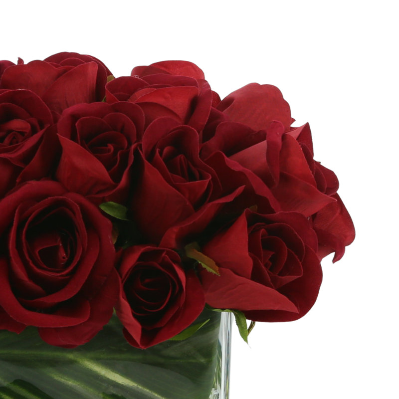 Rose Arrangement In Glass Vase, Red