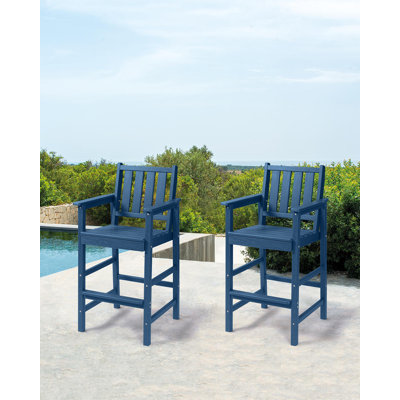 SeeHill Adirondack Bar Chair Set of 2, HDPE Tall Adirondack Chairs Bar Stools with Footrest, Outdoor Bar Height Stool Chair Set, HDPE Patio Barstools by Winston Porter