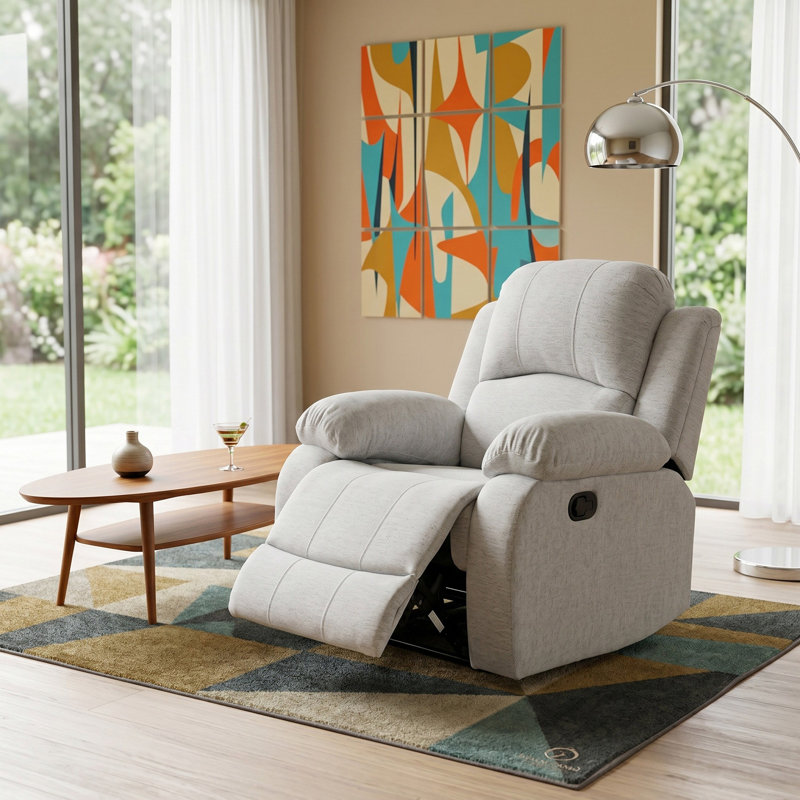 Fauteuil recling manuel en lin gris clair, Microfibre / microsuède gris
