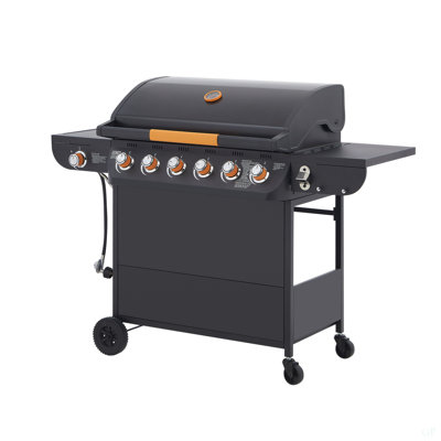 6 Burner BBQ Propane Gas Grill With Side Burner 72000 BTU Output Stainless Steel Barbecue Grill With Cast Iron Grates And Side Tables For Outdoor Cooking Kitchen And Patio Backyard.