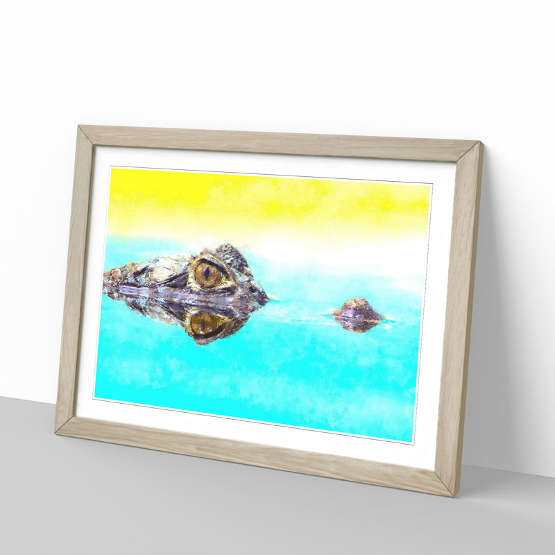 Peering Crocodile - Picture Frame Graphic Art Print, 24cm H x 33cm W x 2cm D, Oak