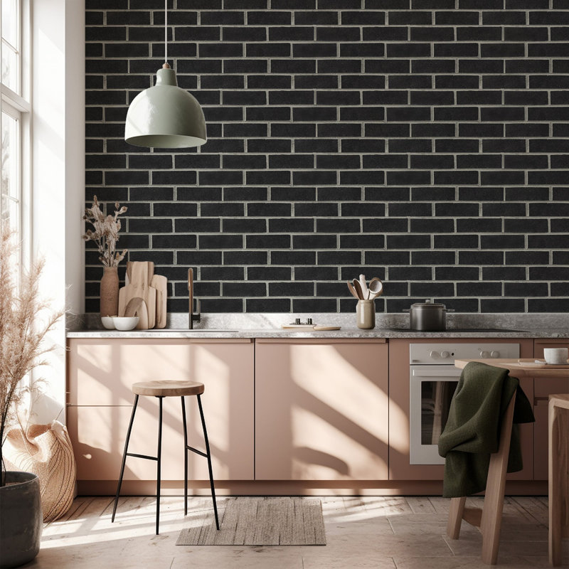 Subway - Black Brick Wallpaper, Self-adhesive