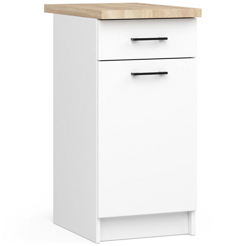 The kitchen base cabinet is white Base Unit, 85cm H x 40cm W x 46cm D