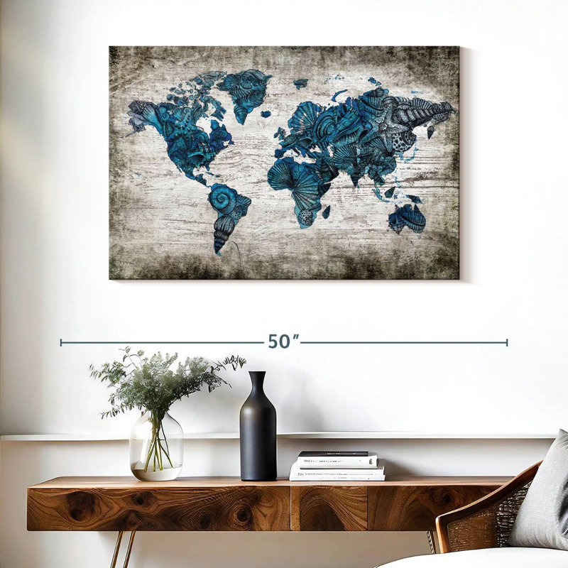 Carte du monde nautique rustique Aliaz, H 26 po x l 39 po