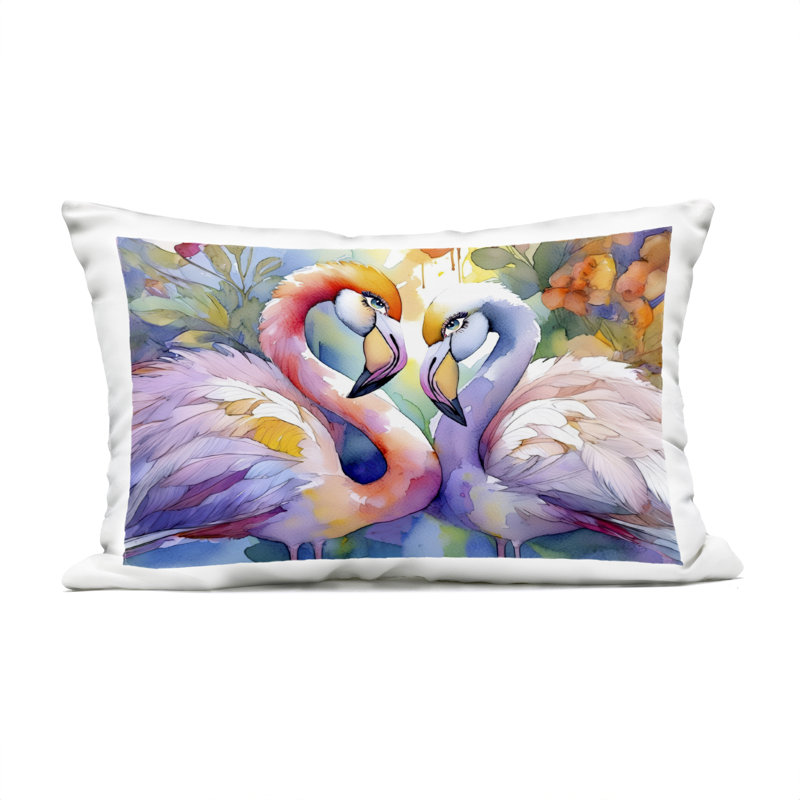 Coussin d'extérieur imprimé Flamingo Love Couple, design par Shelly Craig