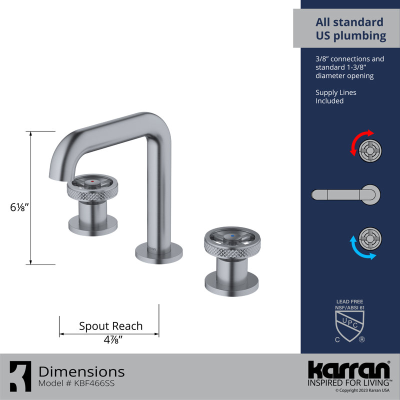 2-handle Bathroom Faucet with Drain Assembly, Stainless Steel