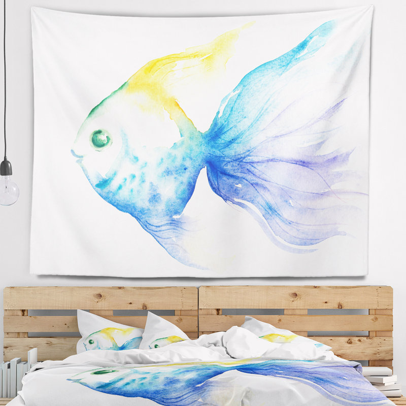 Belle tapisserie aquarelle «Blue Fish», H 32 po x l 39 po