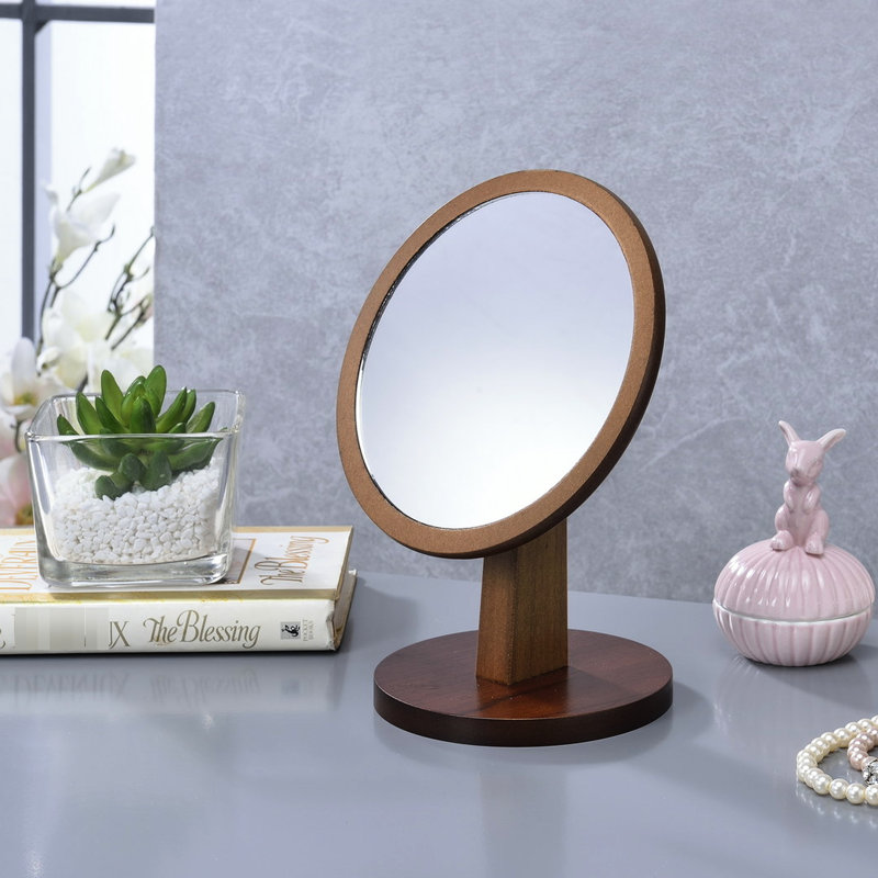 Miroir de maquillage de 9,5 po de hauteur et en bois avec piédestal - Noyer