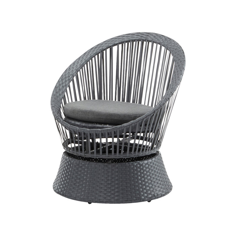 Méridienne pivotante 26,7 po moderne en osier gris avec structure en rotin et en fer (chaise incluse seulement), Gris
