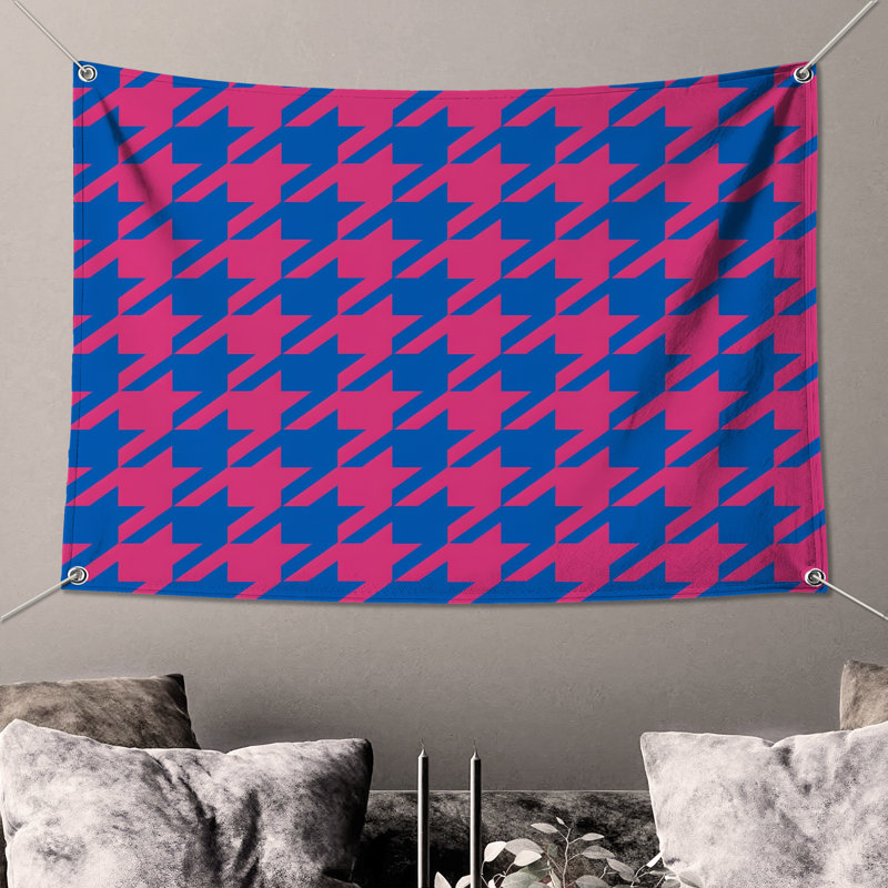 Tapisserie murale rose et bleu pied-de-poule - Décoration murale pied-de-poule, 50in H x60in W with 4 Grommets