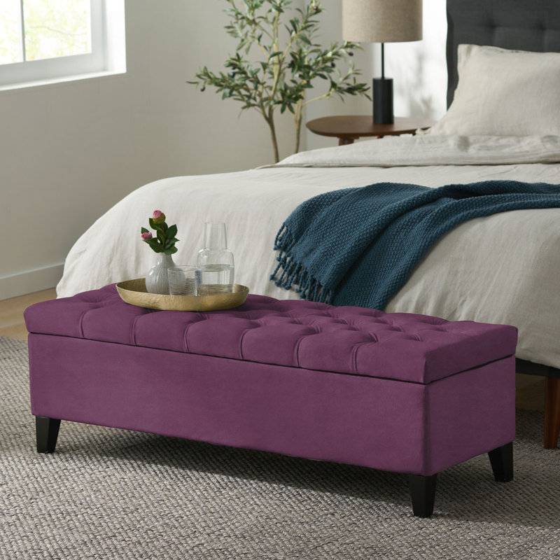 Banc de rangement en tissu Amalfi, Velours mauve, 17" H x 51" W x 17.5" D