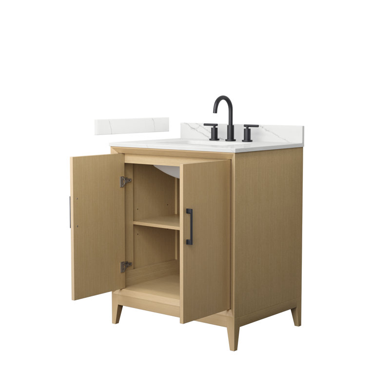 Janna 30" Freestanding Single Bathroom Vanity with Quartz Top, Giotto Quartz, Matte Black, 8" Centers