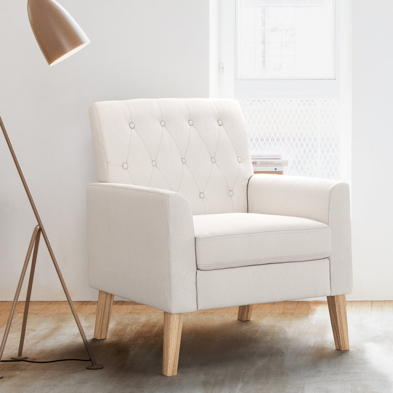 Upholstered Armchair, Blue Linen, Espresso Wood