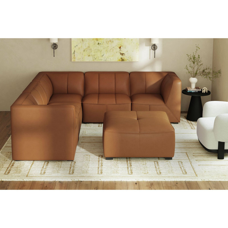 Chau Modular 6PC Living Room Set, Brown Faux Leather