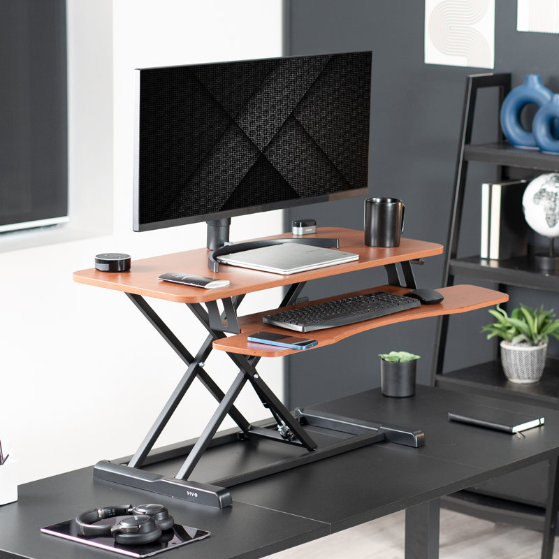 VIVO Height Adjustable Standing Desk Converter (DESK-V000K Series), Dark Walnut/Black, 37"