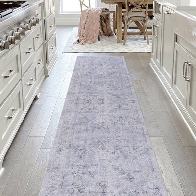 Tapis lavable 2 pi 6 po x 10 pi, antidérapant pour chambre à coucher, couloir, cuisine - bleu / crème pour animaux de compagnie - salon, bleu crème