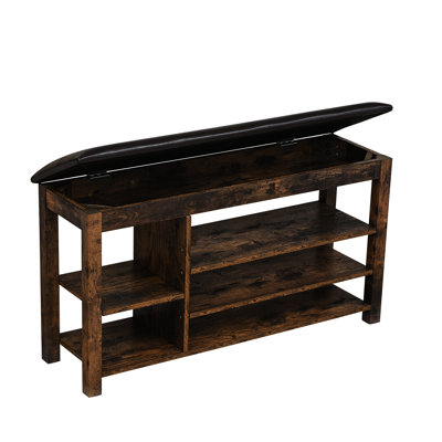 Vintage Height-Adjustable Bench, Rubberwood, Comfortable High Sponge Seat, Three Layers Of -Proof Storage, Concealed Storage Under 12" Width, 33.7Kgs Product Weight
