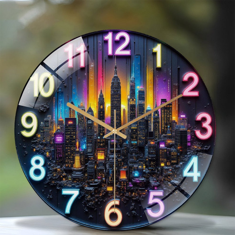 Horloge murale Modern Neon City Skyline - 12 po