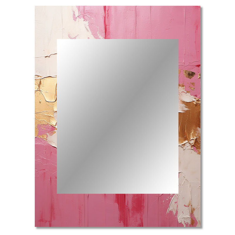 Minimalisme rose et doré Horizon I - peinture murale abstraite, miroir beige, reproduction d'art en métal, 40 po x 30 po