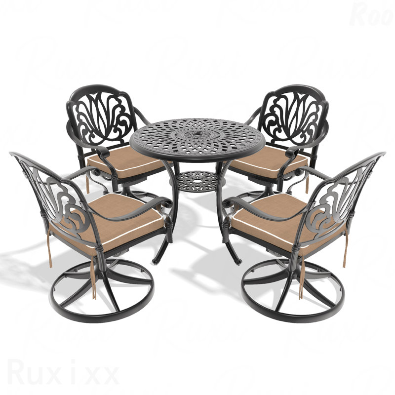 Ensemble de salle à manger 5 pièces en fonte d'aluminium toutes saisons comprenant 4 chaises pivotantes et une table ronde de 30,71 po avec structure noire