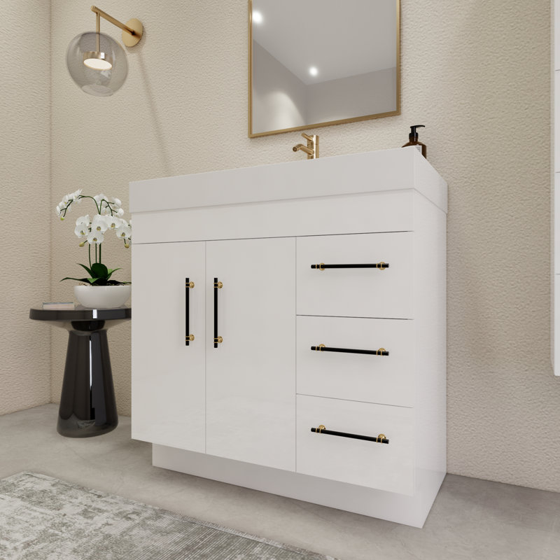 Ensemble de meuble-lavabo simple 36 po avec tiroirs et portes, Blanc brillant
