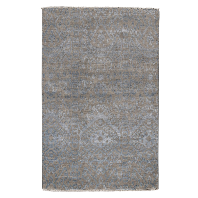 Hand Knotted Wool Area Rug in Silver And Blue