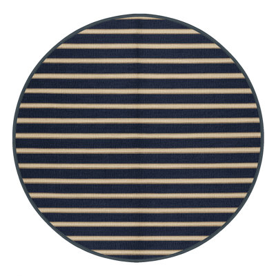 Washable Navy Cream Striped Area Rug