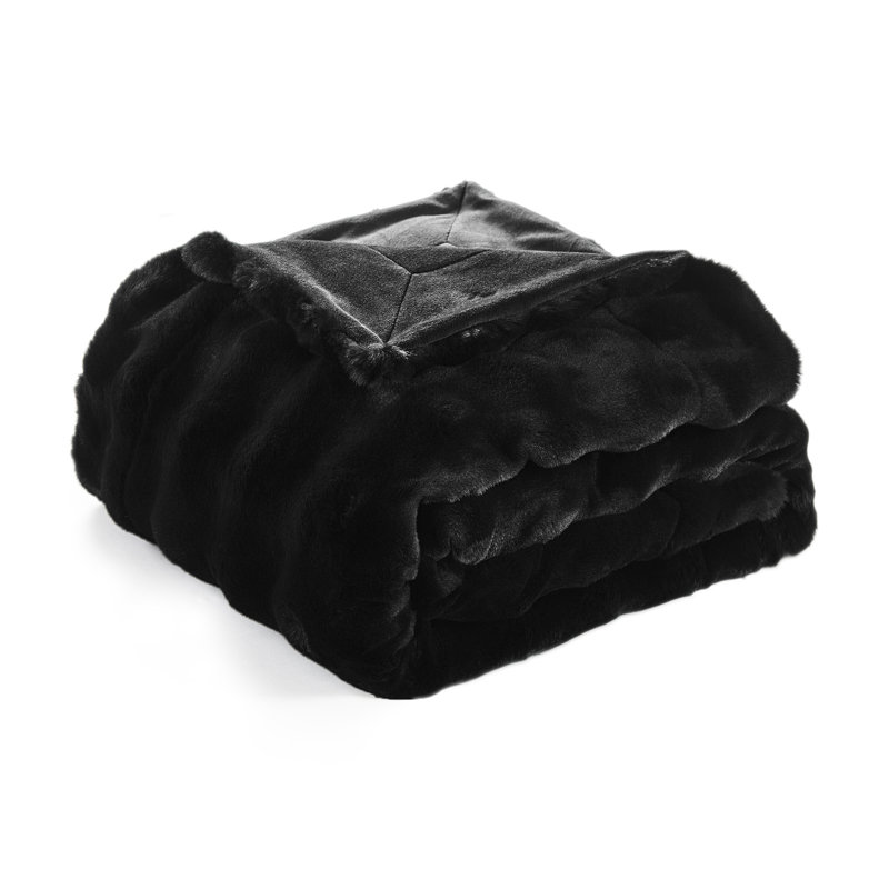 Bubble Faux Fur Throw Blanket, Black, 60" W x 70" L