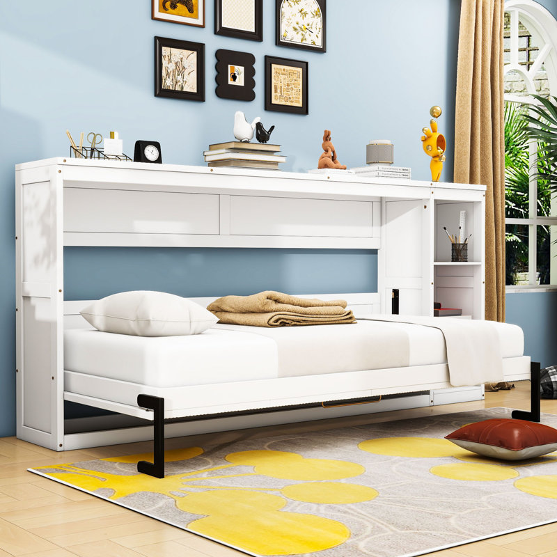 Lit escamotable avec tablettes de rangement Murphy, Simple, Blanc