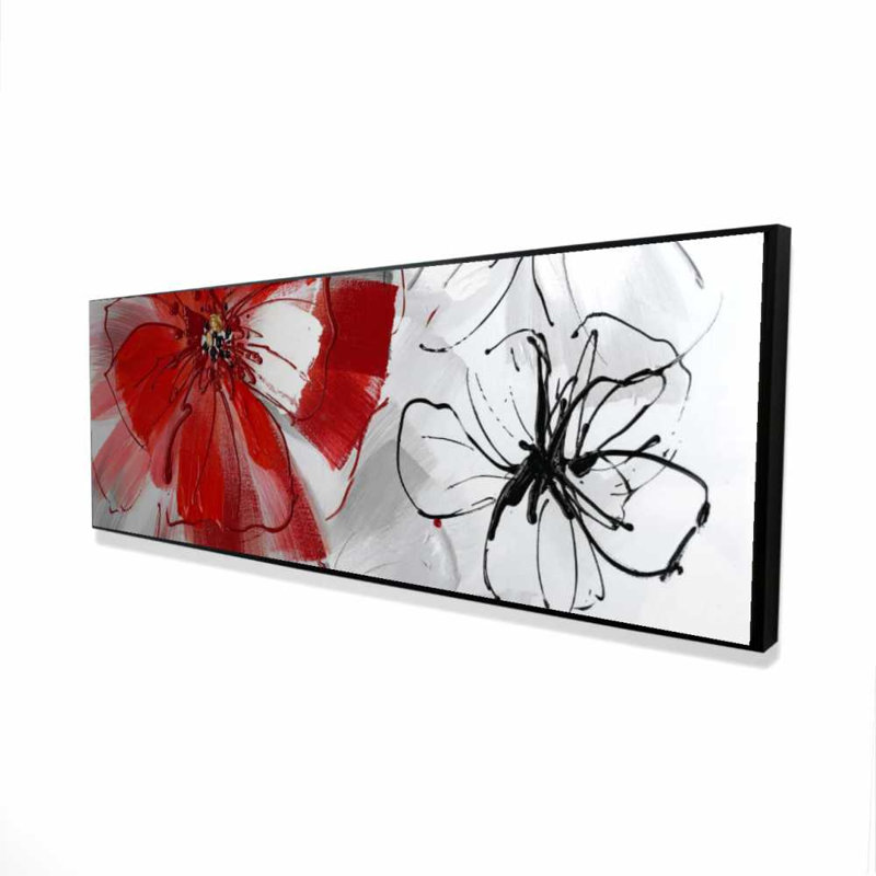 Fleurs rouges et grises - art floral sur toile pour le décor de la chambre à coucher, H 61,25 po x l 21,25 po