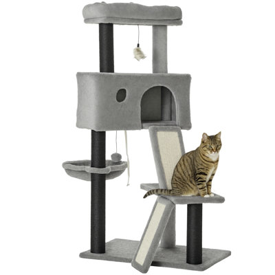 Arbre à chat avec hamac et niche, gris pâle, 119 cm