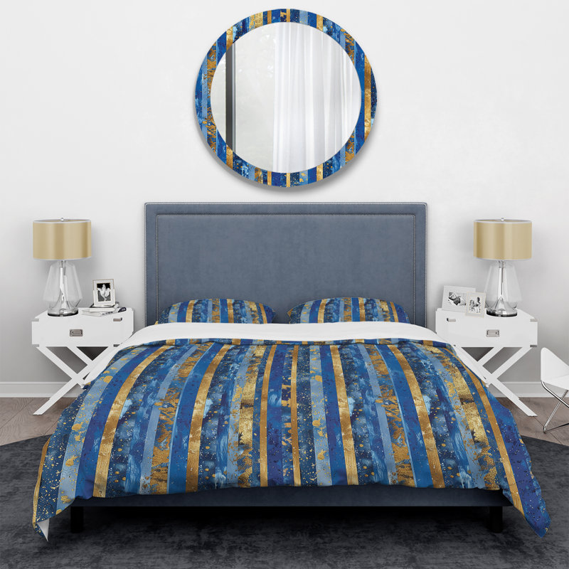 Ensemble de housse de couette Sparkling Blue Gold Stripes - Glam, Housse de couette simple + 2 taies décoratives st