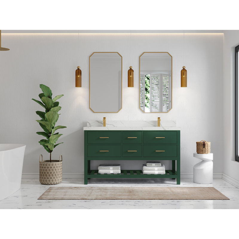 Parker 60'' Double Bathroom Vanity with Top, Calacatta Laza