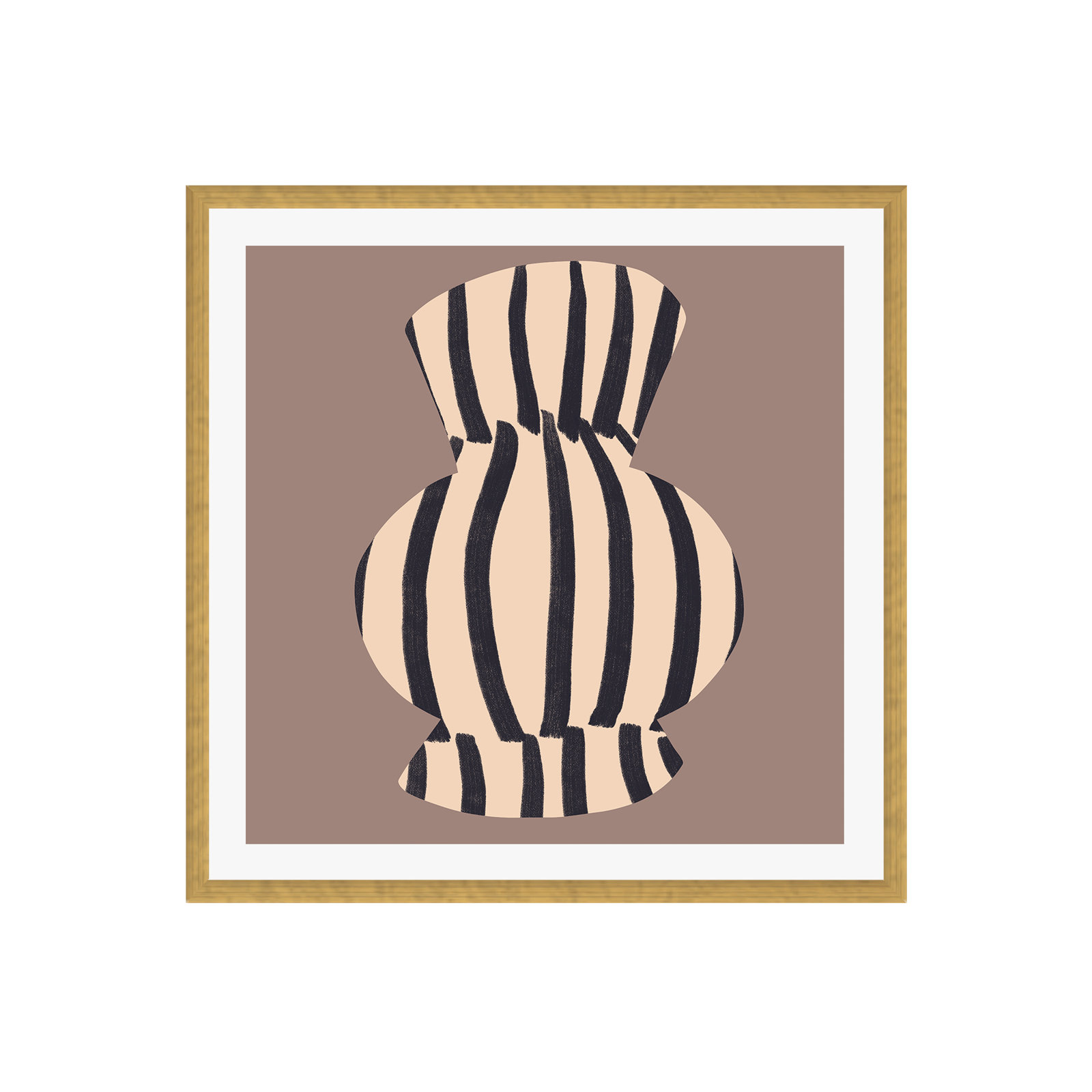 Ervand Earth Tone Modern Vase Illustration by Marin Vaan Zaal - Print on Canvas, Yes, Gold Single Picture Framed