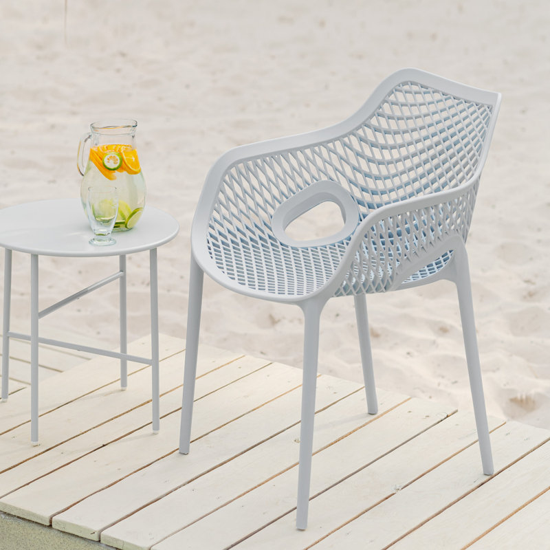 Antonel Stacking Patio Dining Armchair, Grey/Brown/Blue