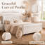 Lit traîneau Queen Size en velours avec tête de lit à oreilles, sans sommier, beige-448914893