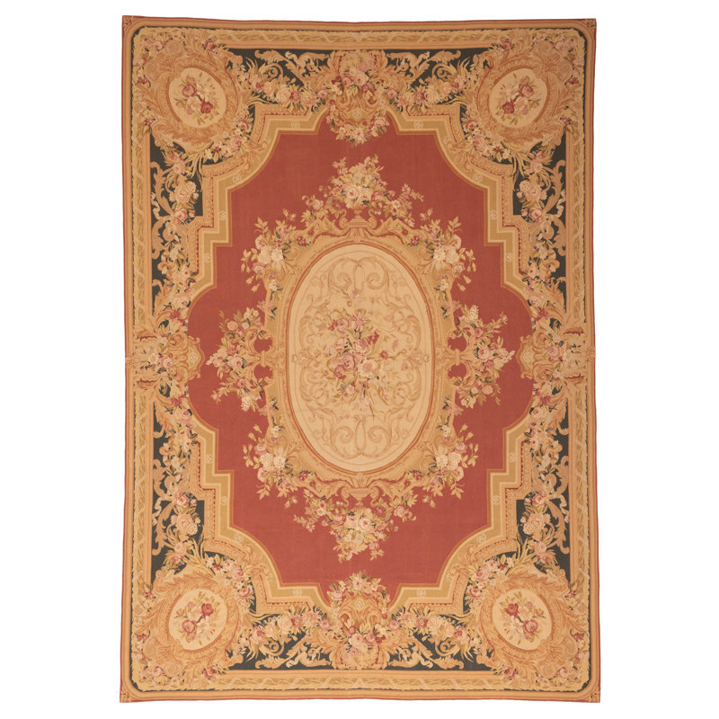 Tapisserie française rouge foncé Kilim 9 pi 7 po x 13 pi 9 po