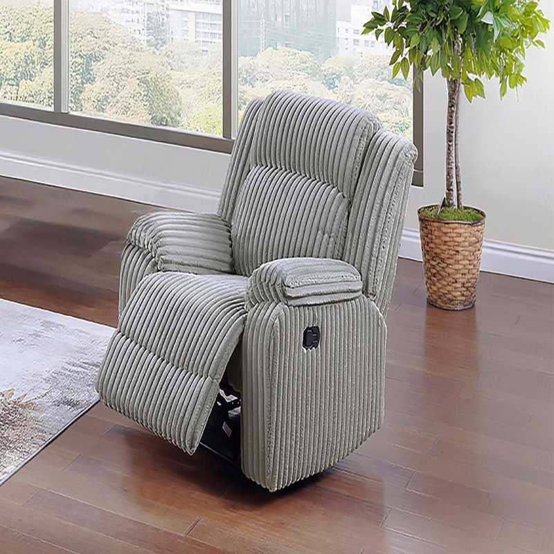 1Pc Motion With Recliner Function Chair Ash Color Fur Like Corduroy Living Room Reclining Couch Plush Textured Seat