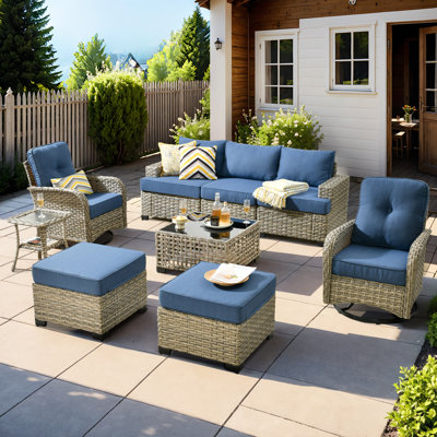 Tommy Outdoor Wicker 5 Person Seating Group With Cushions And Ottomans by Lark Manor