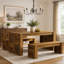 55" Dining Table Set,  Wooden Kitchen Table for 4-6 with 2 Benches-949391135