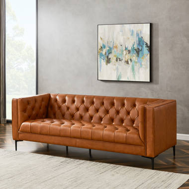 renhed tage medicin Anger Trent Austin Design® Oldsmar 88'' Mid Century Modern Chesterfield Leather  Sofa Couch for Living Room & Reviews | Wayfair