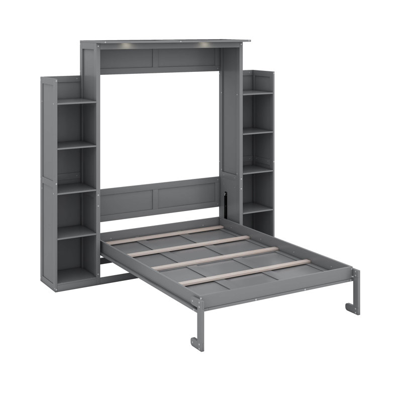 Lit escamotable double avec lumières DEL et tablettes, Gris
