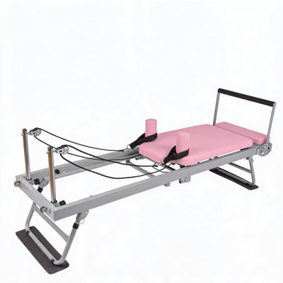 Machine de réformateur de Pilates pliable avec planche à sauter, 8 ressorts de résistance à code couleur et cordons d’exercices, 300 LBS de capacité compacte et réglable